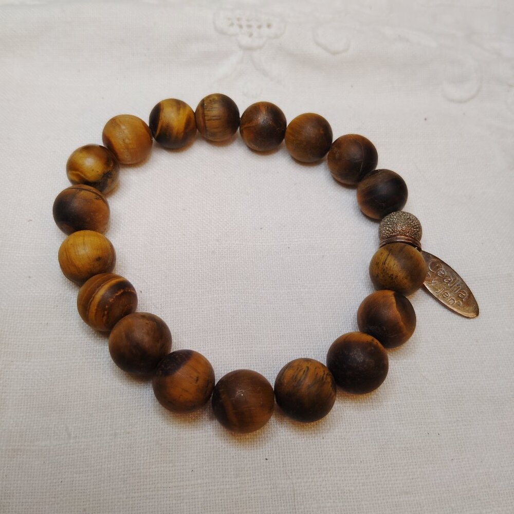 Cealia by Jen Wood‑Grain Stone & Tiger’s Eye Stretch Bracelet